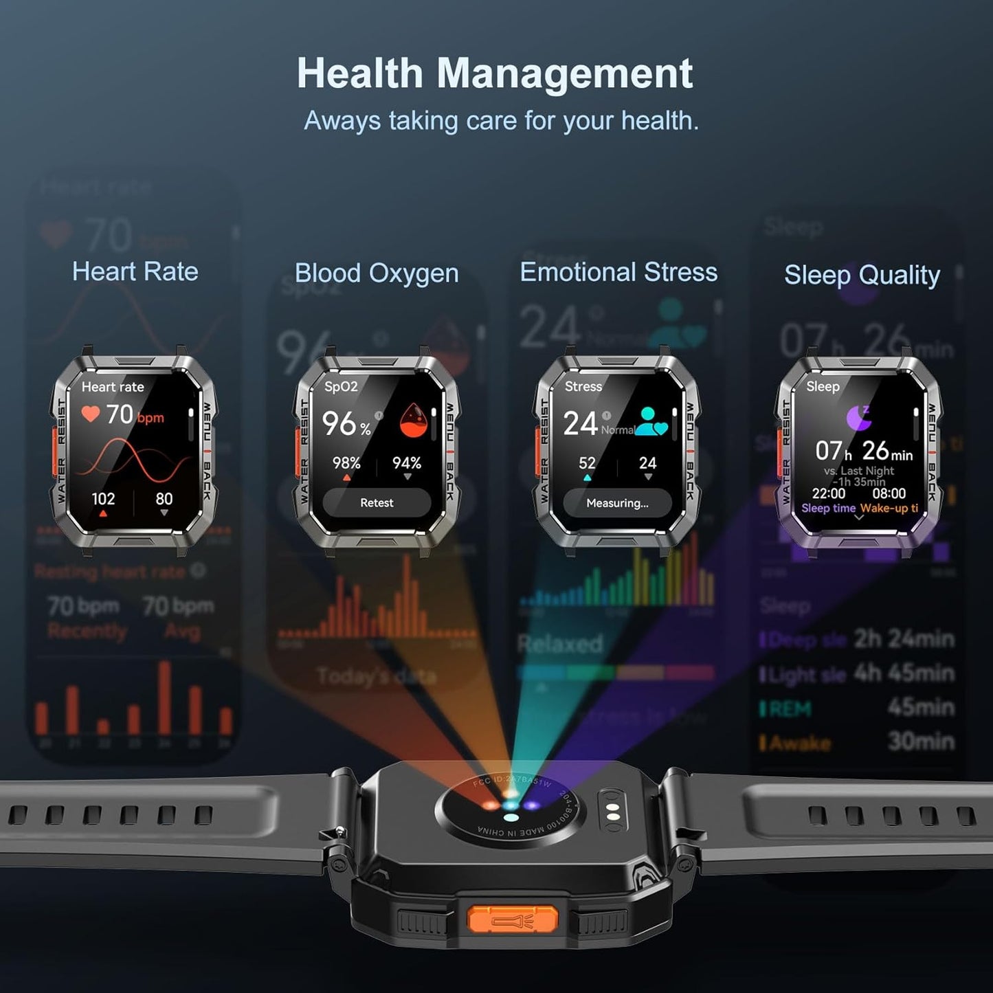 Heavy-Duty Smartwatch for Men with LED Flashlight