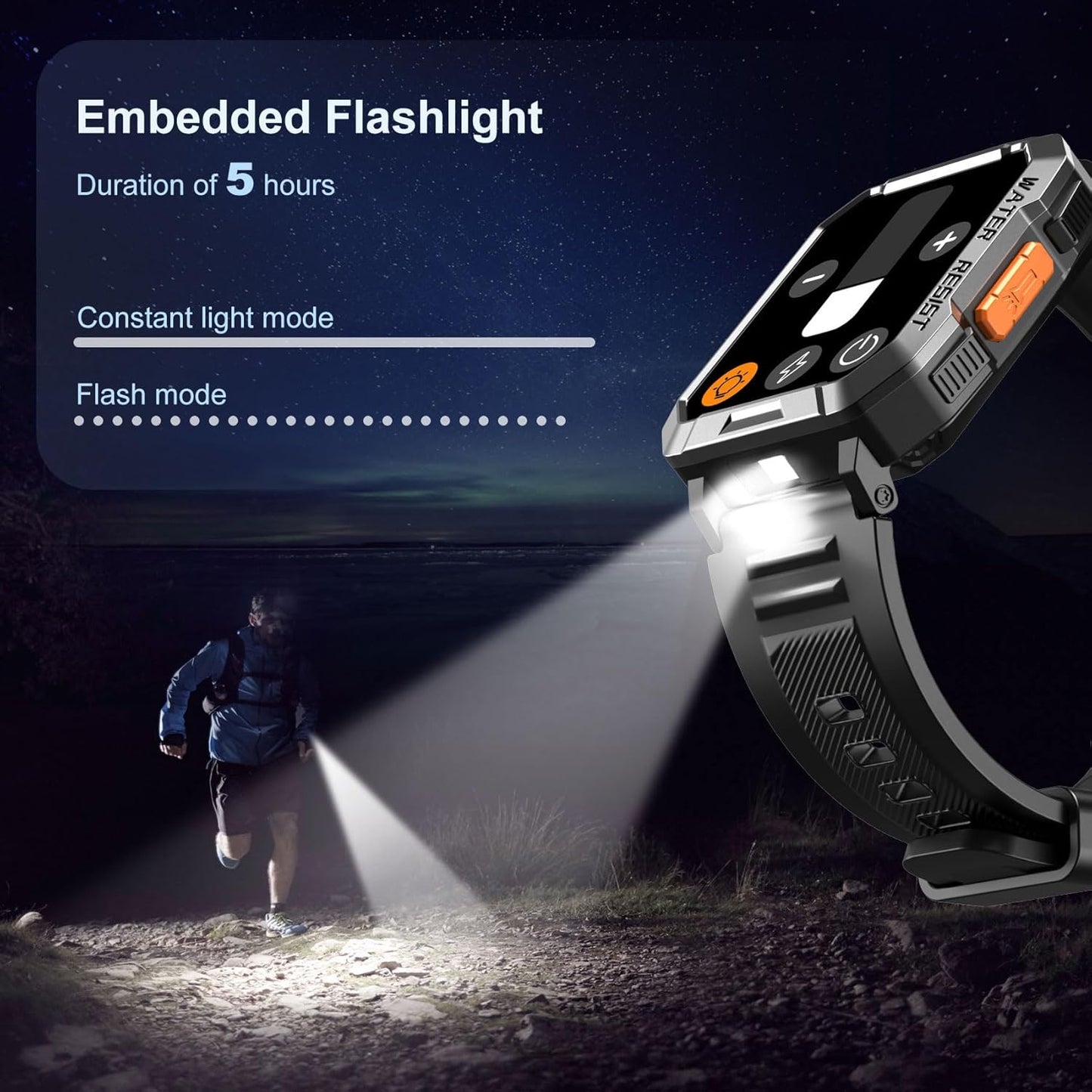 Heavy-Duty Smartwatch for Men with LED Flashlight