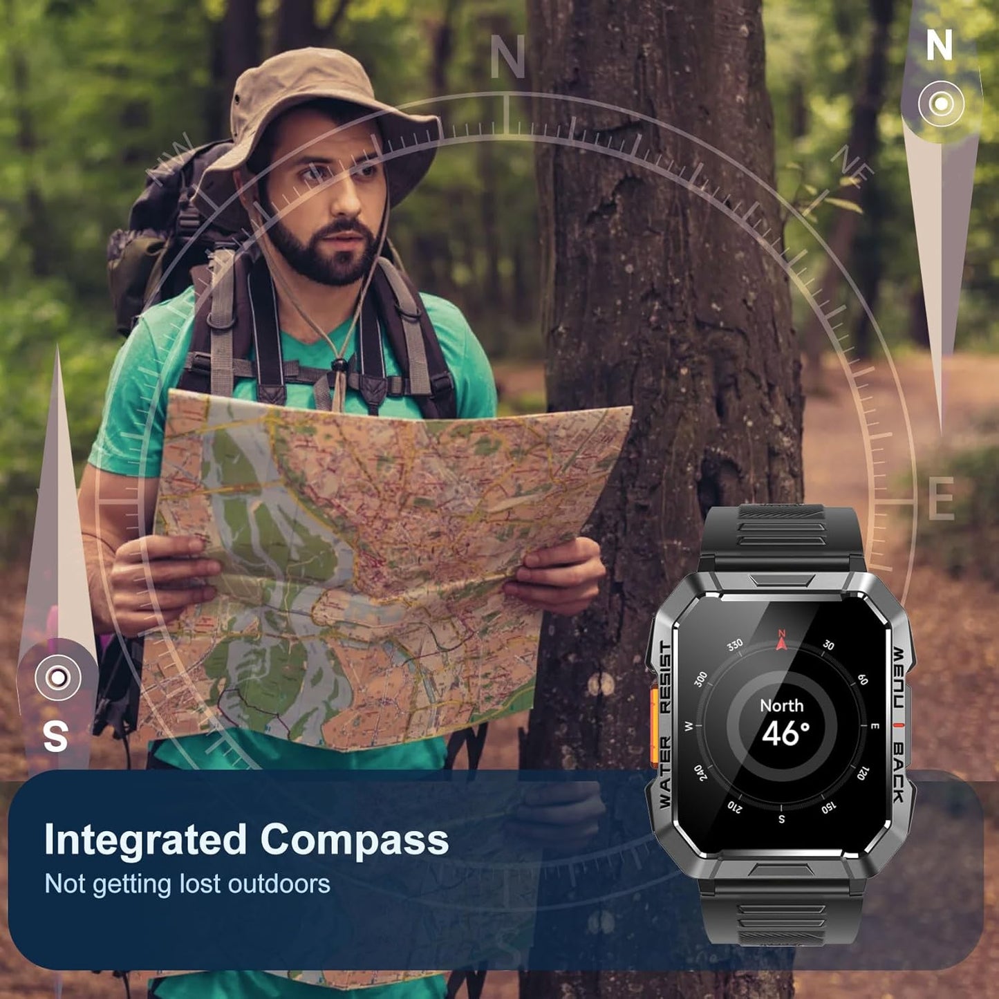 Heavy-Duty Smartwatch for Men with LED Flashlight