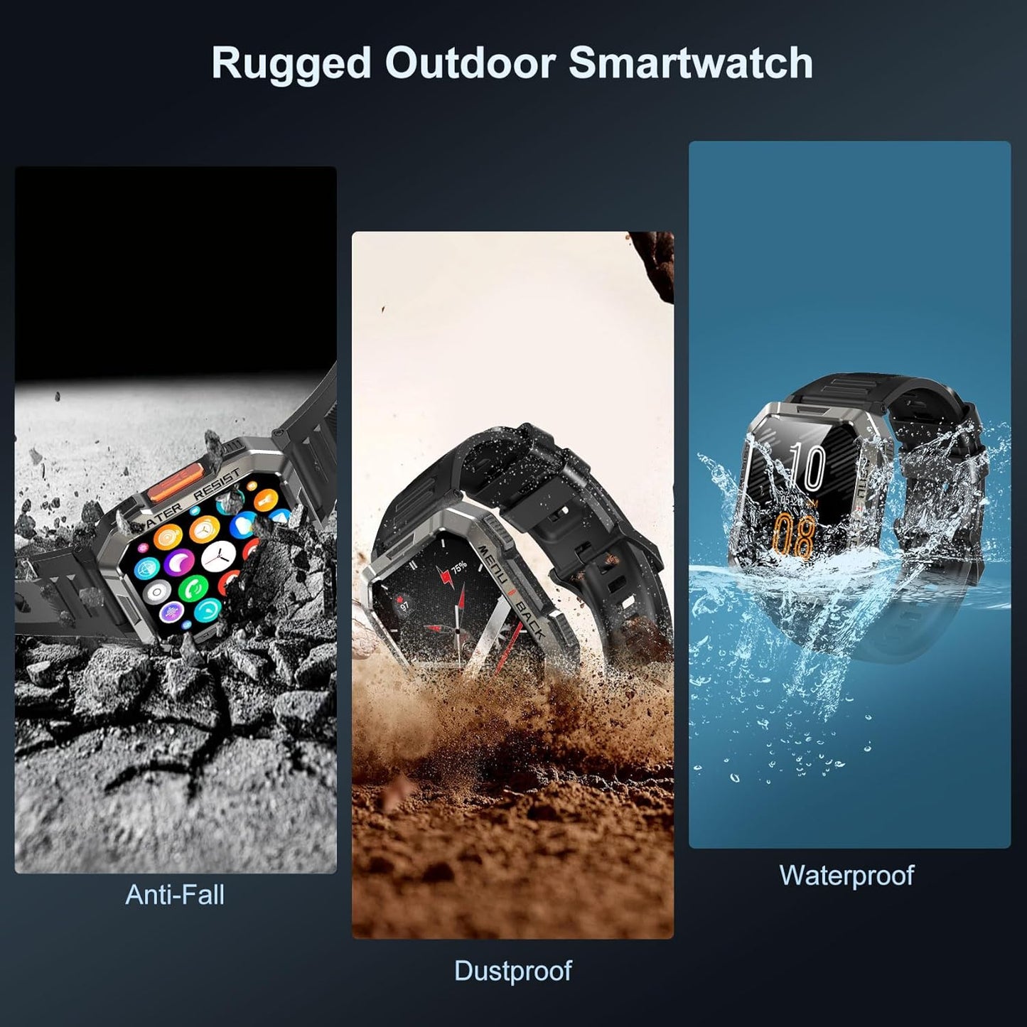 Heavy-Duty Smartwatch for Men with LED Flashlight