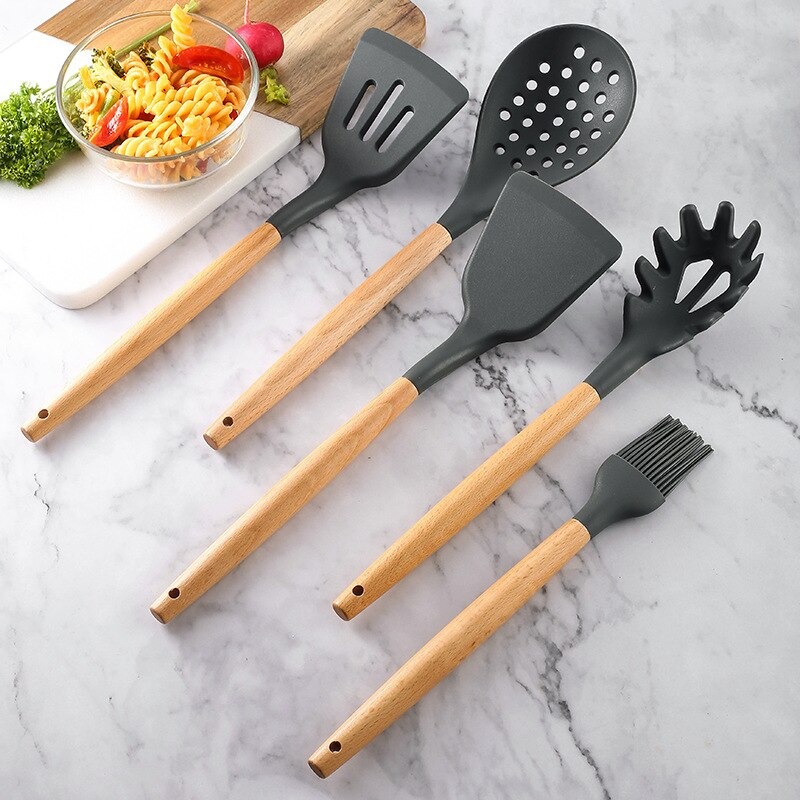 CasaFinesse™ 9pc Silicone Wood Kitchen Utensils