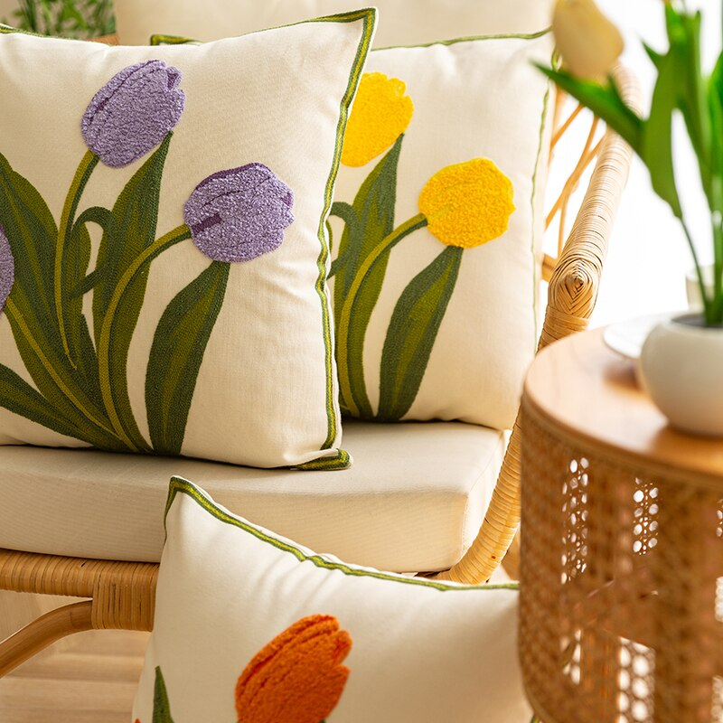 CasaFinesse™ Embroidered Tulip Pillow Cases