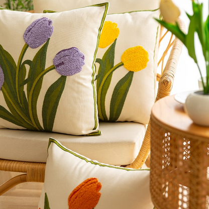 CasaFinesse™ Embroidered Tulip Pillow Cases