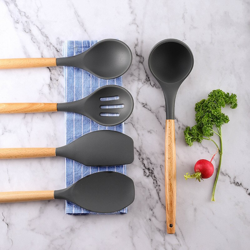 CasaFinesse™ 9pc Silicone Wood Kitchen Utensils