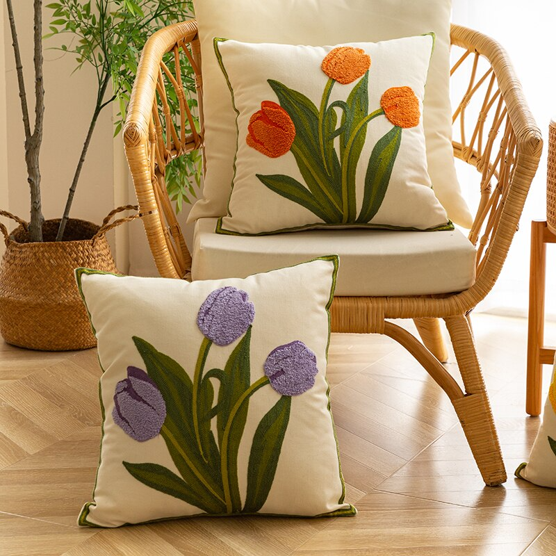 CasaFinesse™ Embroidered Tulip Pillow Cases