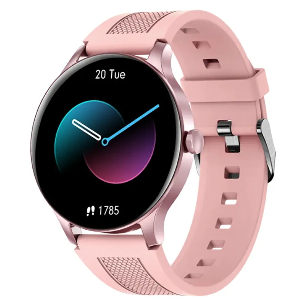 Smartwatch with a pink band on a white background