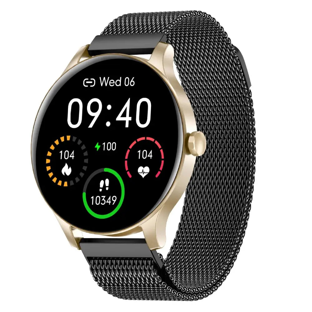 Smartwatch with a black mesh band on a white background