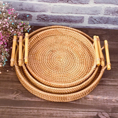 CasaFinesse™ Rattan Storage Trays With Wooden Handle