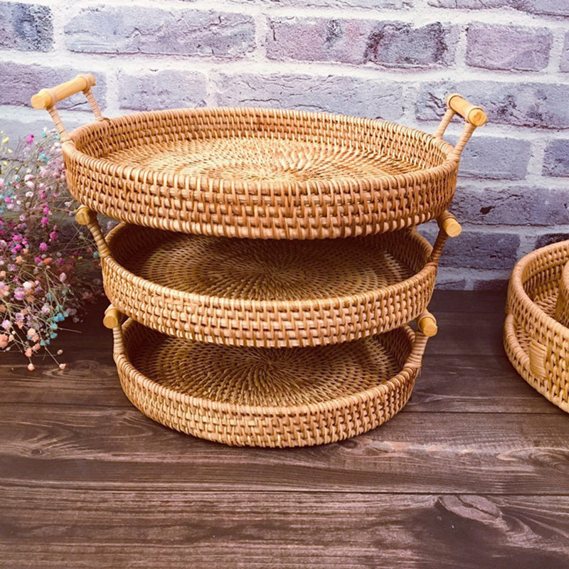 CasaFinesse™ Rattan Storage Trays With Wooden Handle