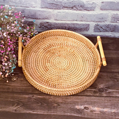 CasaFinesse™ Rattan Storage Trays With Wooden Handle