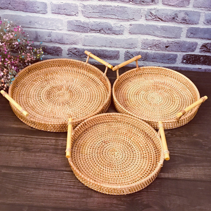 CasaFinesse™ Rattan Storage Trays With Wooden Handle