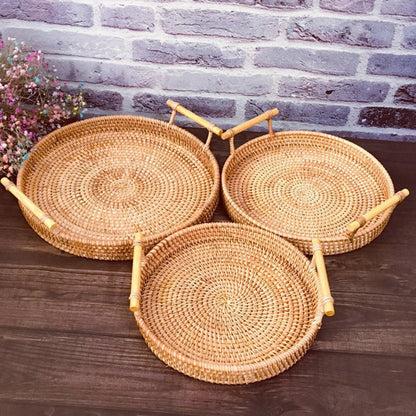 CasaFinesse™ Rattan Storage Trays With Wooden Handle