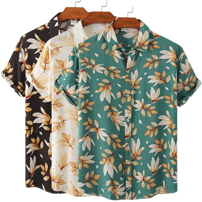 ModeMans™ TropiBlend Leaf-Print Summer Shirts