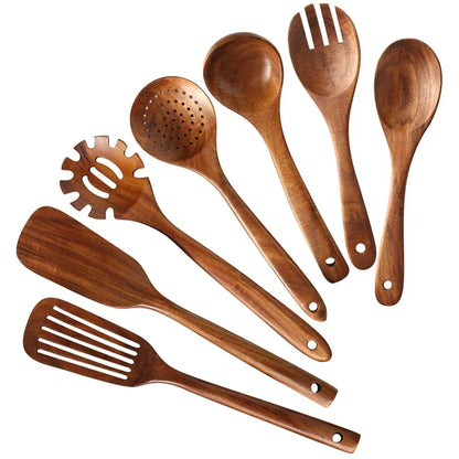 CasaFinesse™ Teak Wood 7 Piece Utensil Set