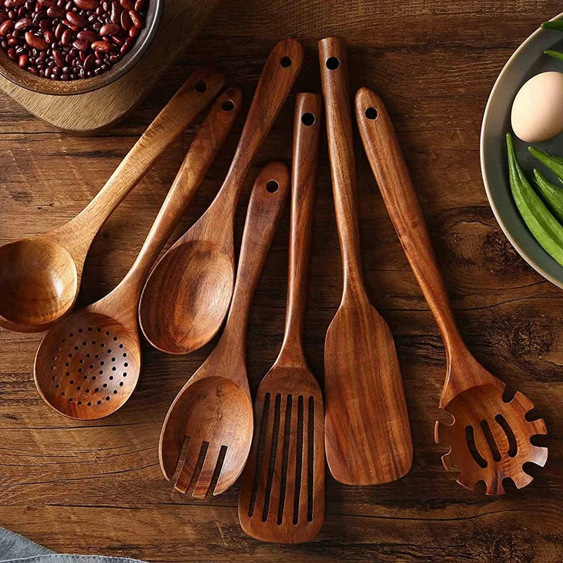 CasaFinesse™ Teak Wood 7 Piece Utensil Set