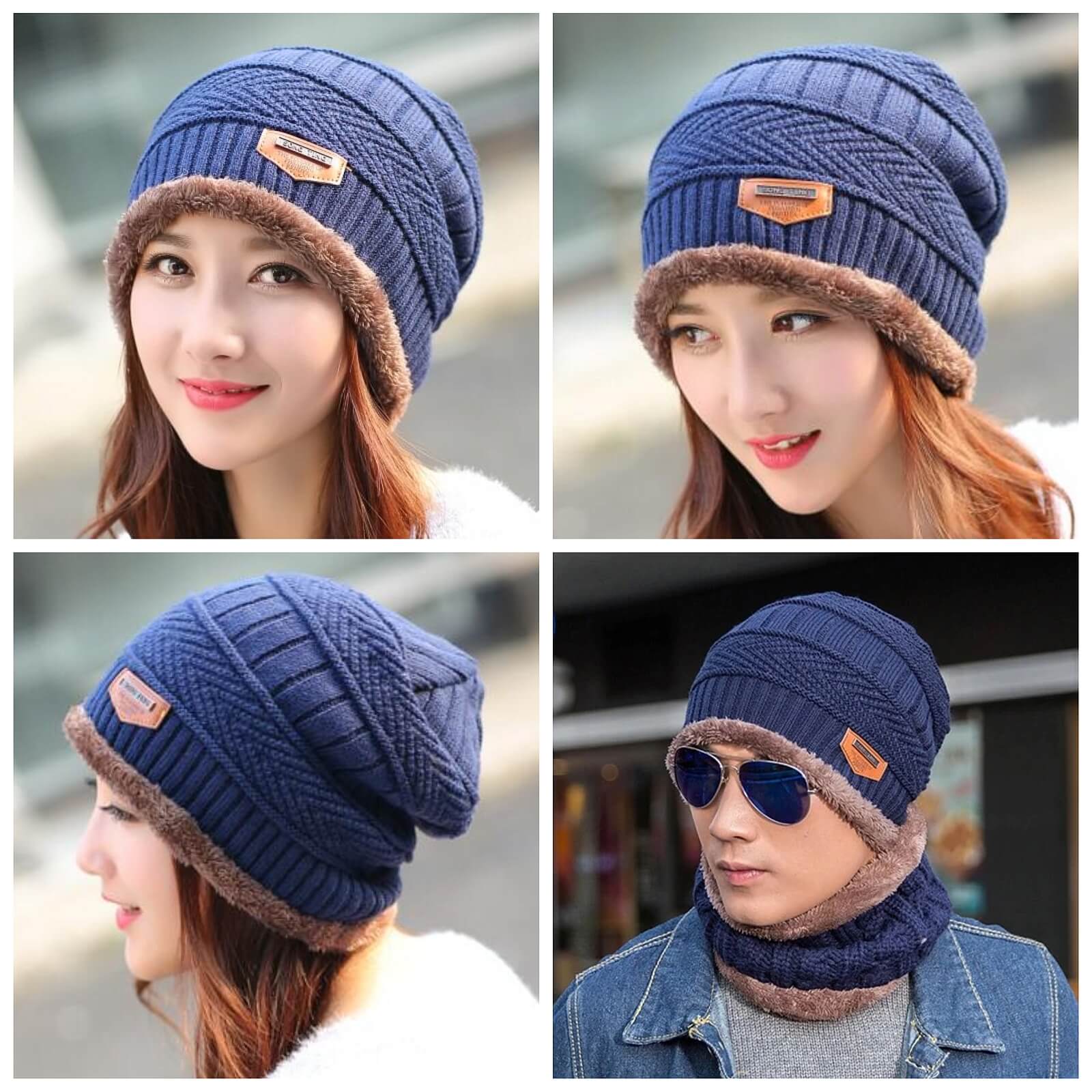 Beanie With Scarf Mens Womens Winter Baggy Slouchy Knit Warm Beanie Hat and Scarf Ski Skull Cap - Voltbite