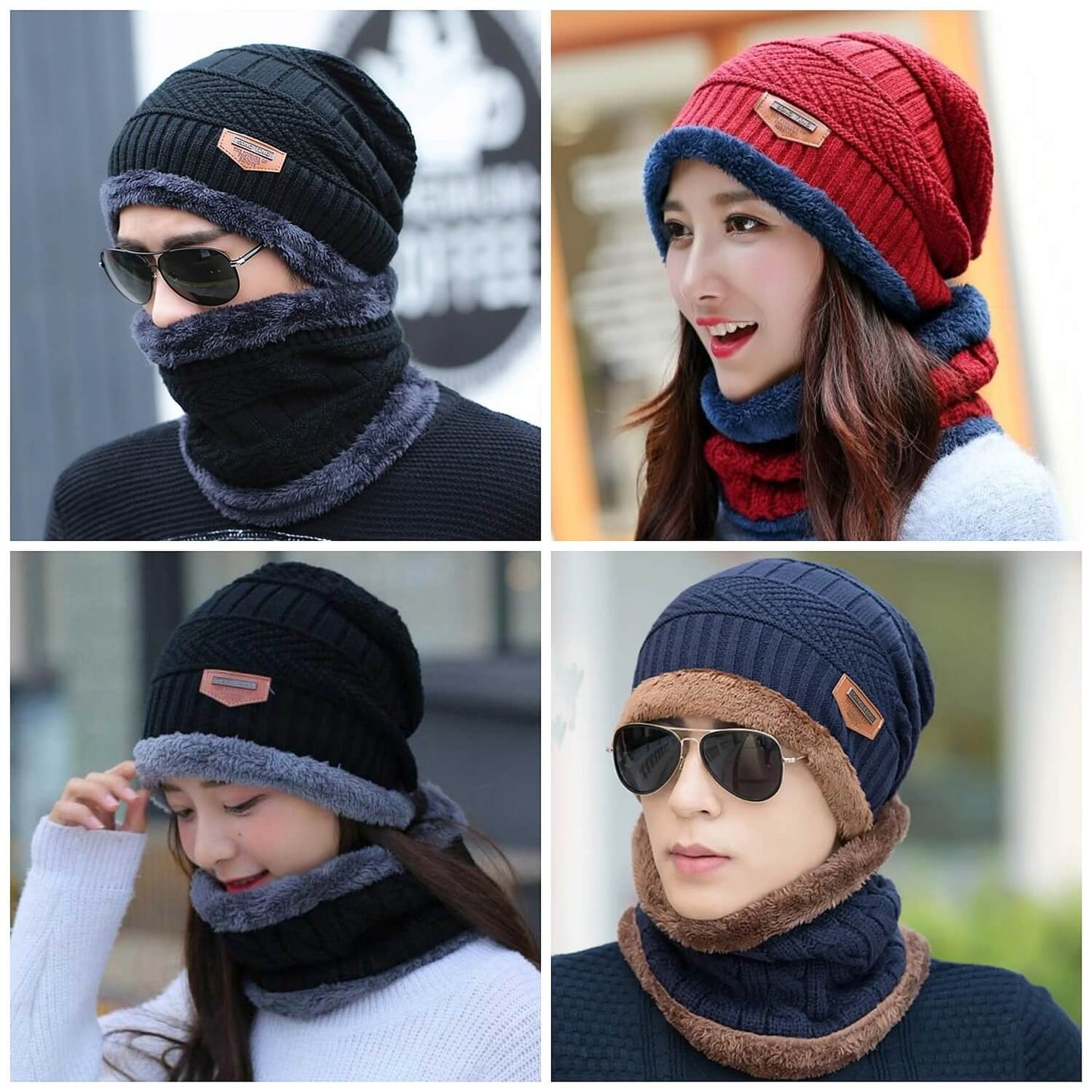 Beanie With Scarf Mens Womens Winter Baggy Slouchy Knit Warm Beanie Hat and Scarf Ski Skull Cap - Voltbite