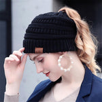 Ponytail Beanie With Hole For Messy Bun Ponytail Hair Soft Knitted Slouchy - Voltbite