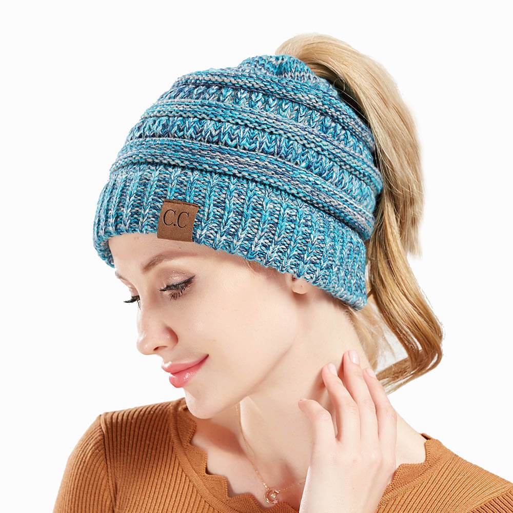 Ponytail Beanie With Hole For Messy Bun Ponytail Hair Soft Knitted Slouchy - Voltbite