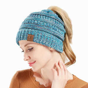 Ponytail Beanie With Hole For Messy Bun Ponytail Hair Soft Knitted Slouchy - Voltbite