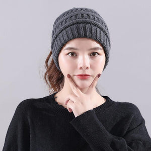Ponytail Beanie With Hole For Messy Bun Ponytail Hair Soft Knitted Slouchy - Voltbite
