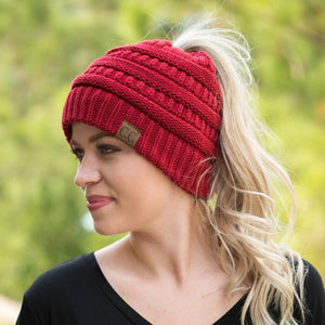 Ponytail Beanie With Hole For Messy Bun Ponytail Hair Soft Knitted Slouchy - Voltbite