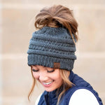 Ponytail Beanie With Hole For Messy Bun Ponytail Hair Soft Knitted Slouchy - Voltbite