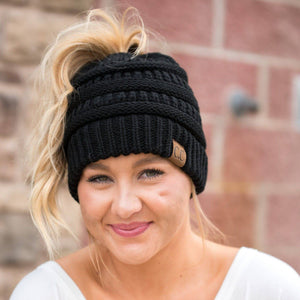 Ponytail Beanie With Hole For Messy Bun Ponytail Hair Soft Knitted Slouchy - Voltbite