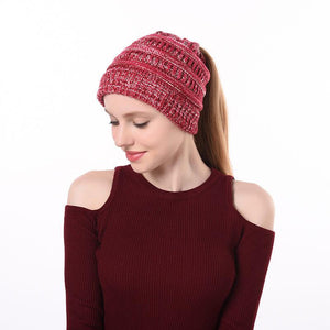 Ponytail Beanie With Hole For Messy Bun Ponytail Hair Soft Knitted Slouchy - Voltbite